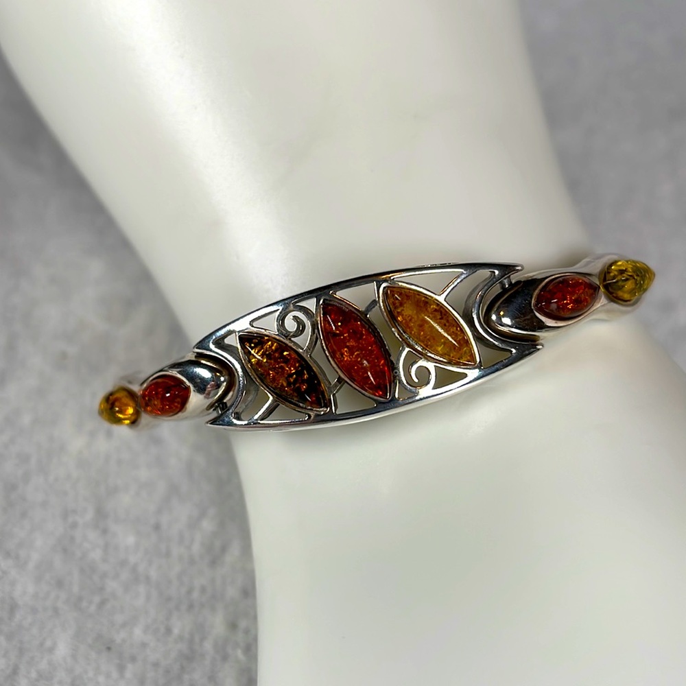Natural Amber Sterling Silver Bracelet